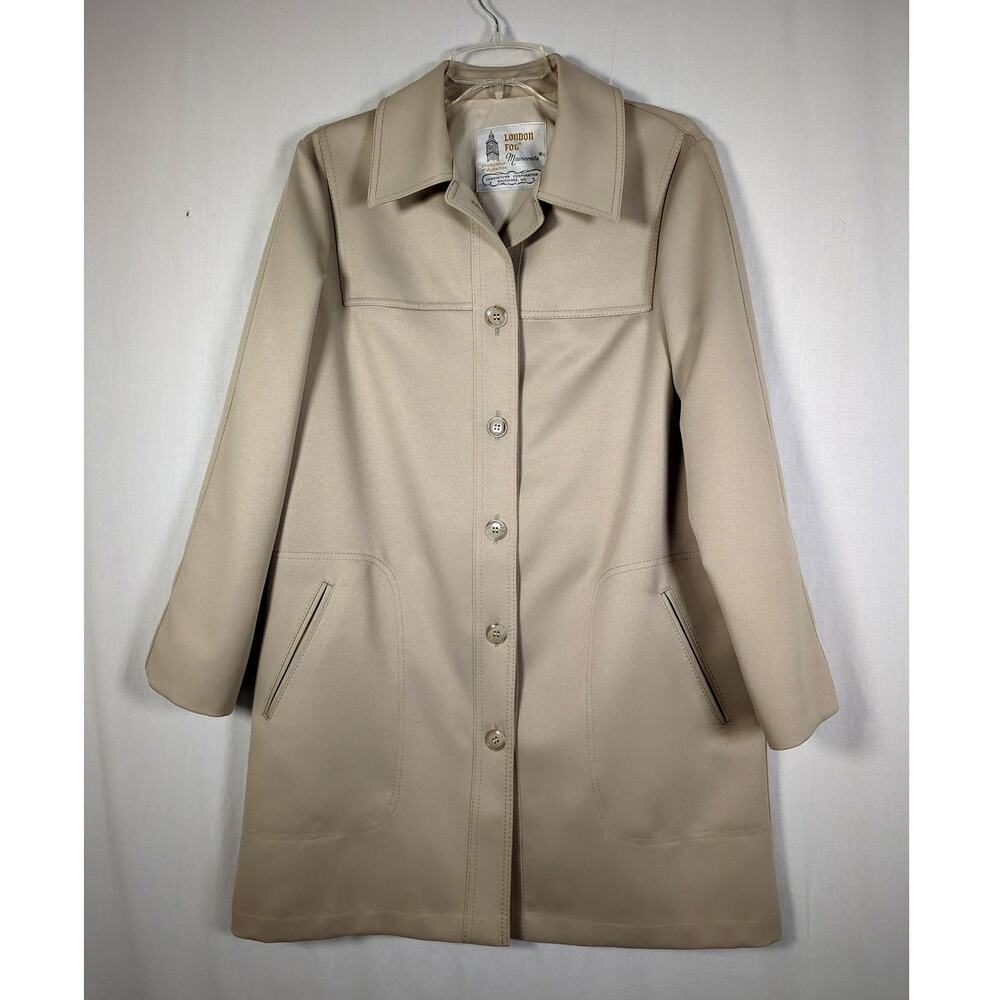 London Fog Maincoats Trench Coat Women 12 Reg Beige Lined Jacket Vtg Old Money
